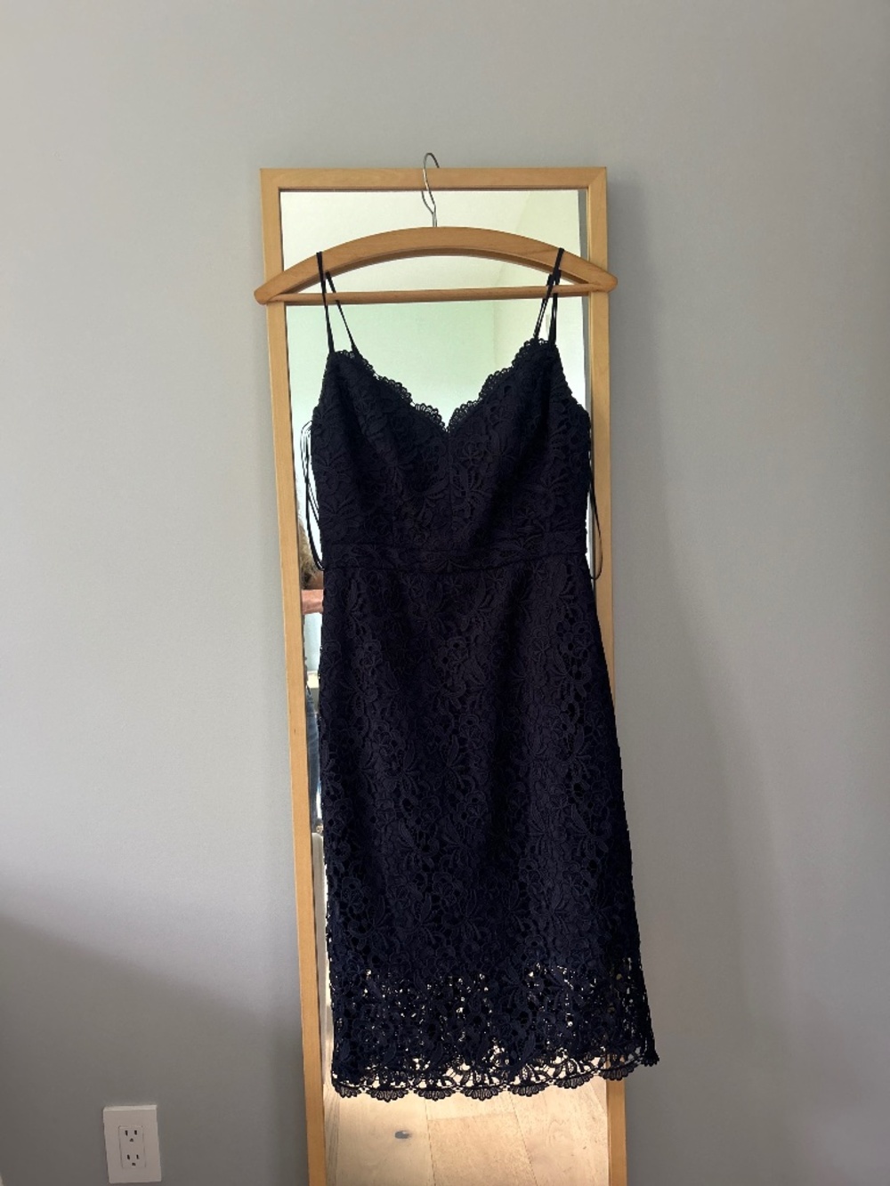 J Crew Guipure Lace Spaghetti Strap Dress in Navy Blue P00